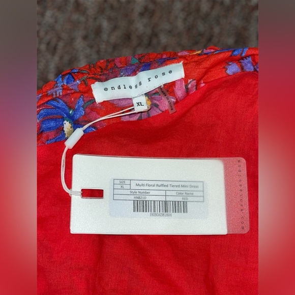 Endless Rose One Shoulder Mini Dress Tiered Ruffled Red Pink Floral Medium - Picture 3 of 4